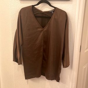 NWOT “silk” top with raw hem